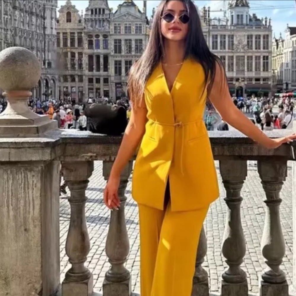 Zara belts yellow mustard waist vest/ blazer